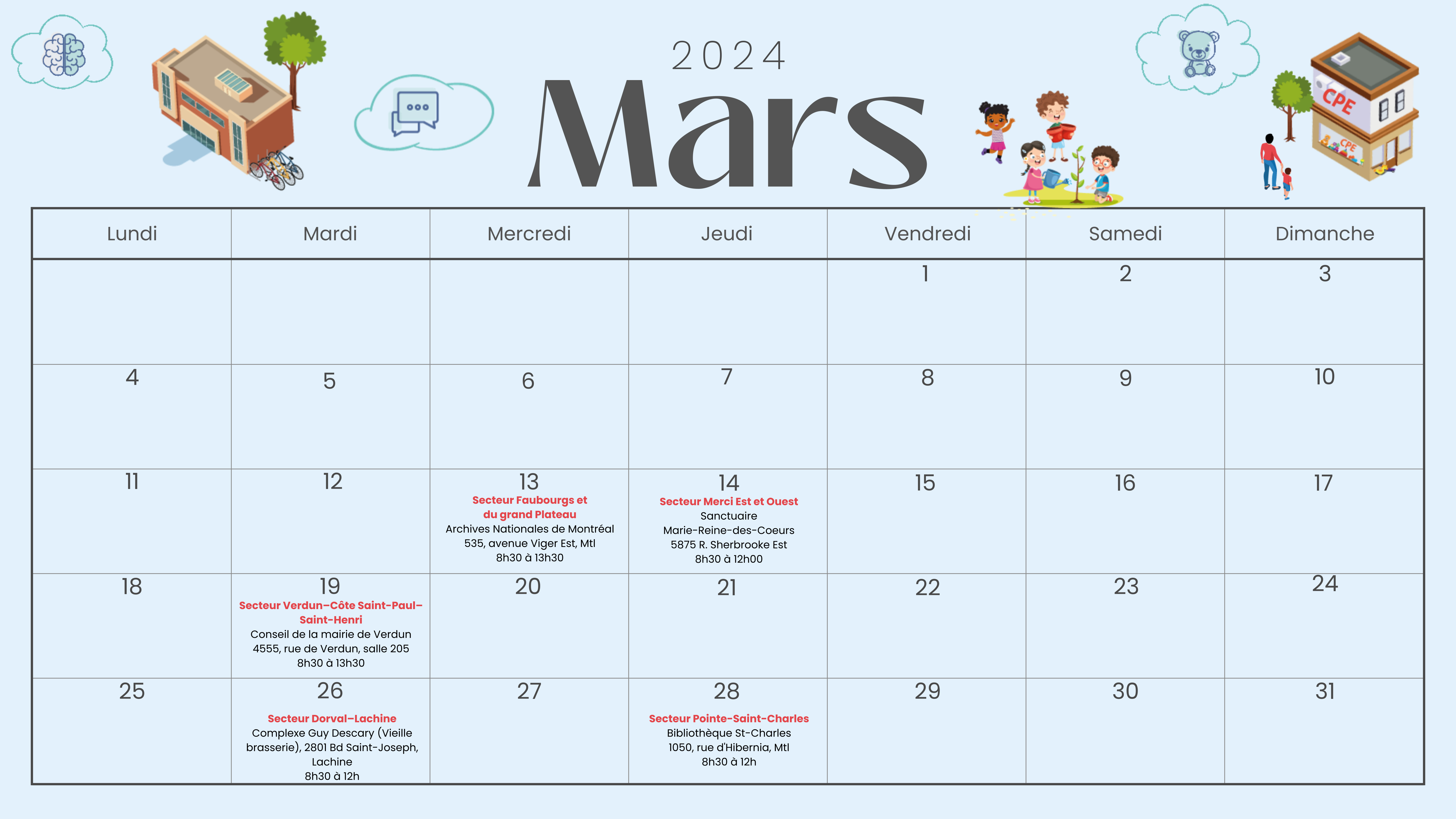 Calendrier mars 2024