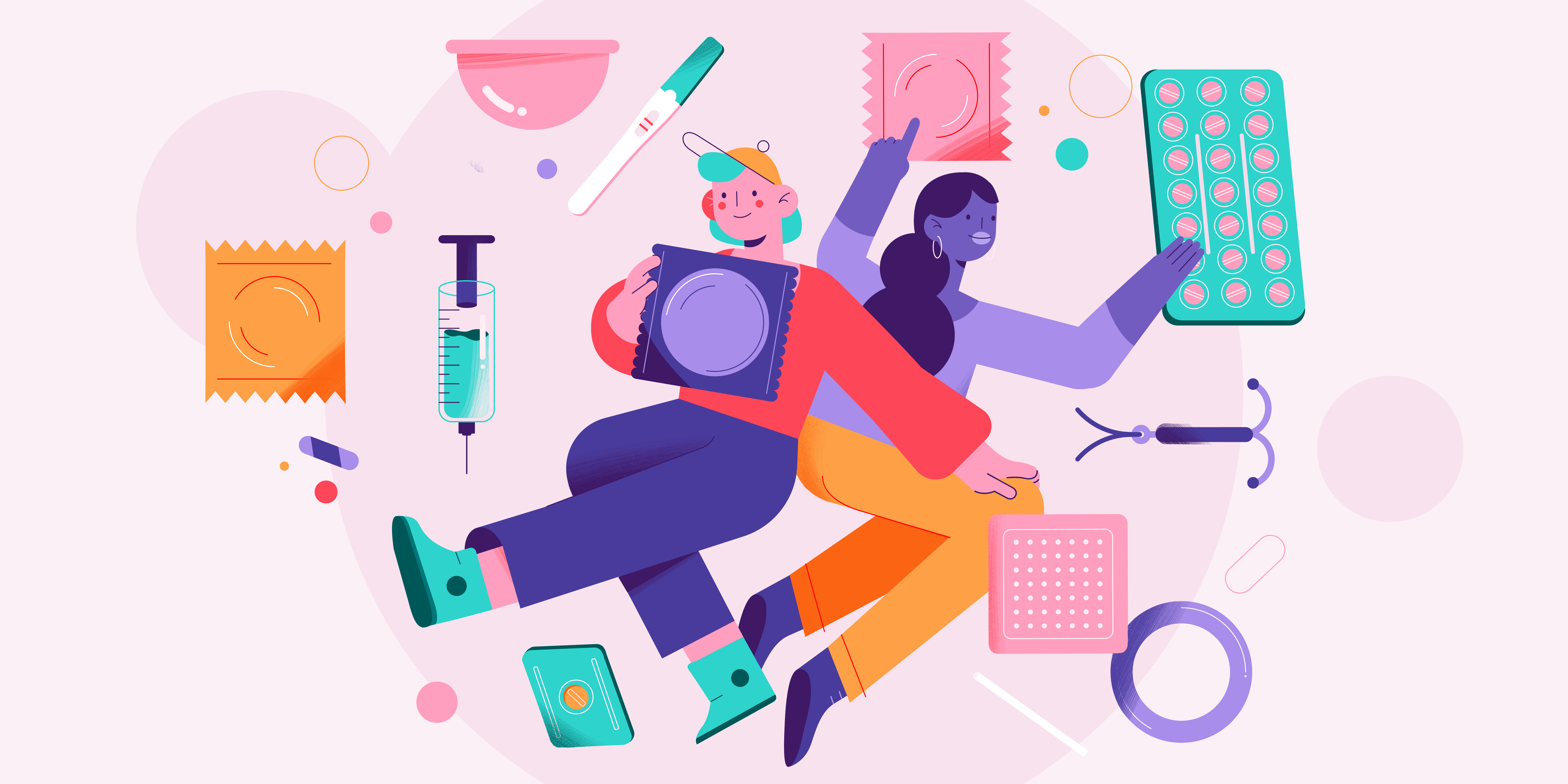 Jeunes adultes avec différentes méthodes de contraception