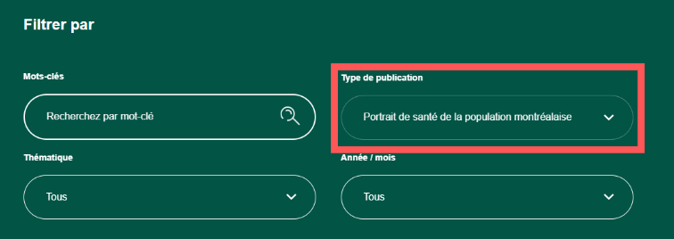 Filtre Portrait de santé de la population montréalaise